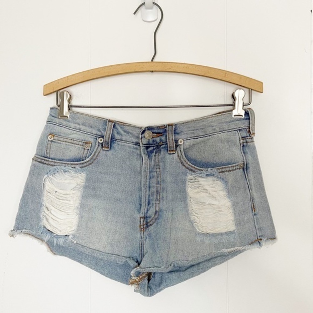 Brandy Melville denim shorts distressed holes button fly‎ 28